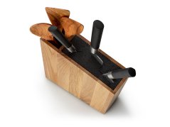 Blok na nože s flexi vložkou a přihrádkou, dub