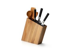Blok na nože s flexi vložkou a přihrádkou, dub