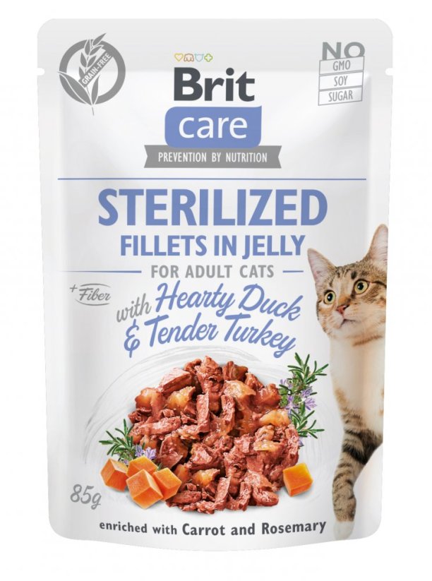 Brit Care Cat Sterilized. Fillets in Jelly with Hearty Duck & Tender Turkey 85g