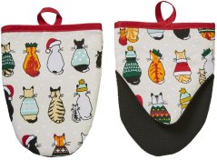 Pár malých kuchyňských rukavic Christmas Cats Red