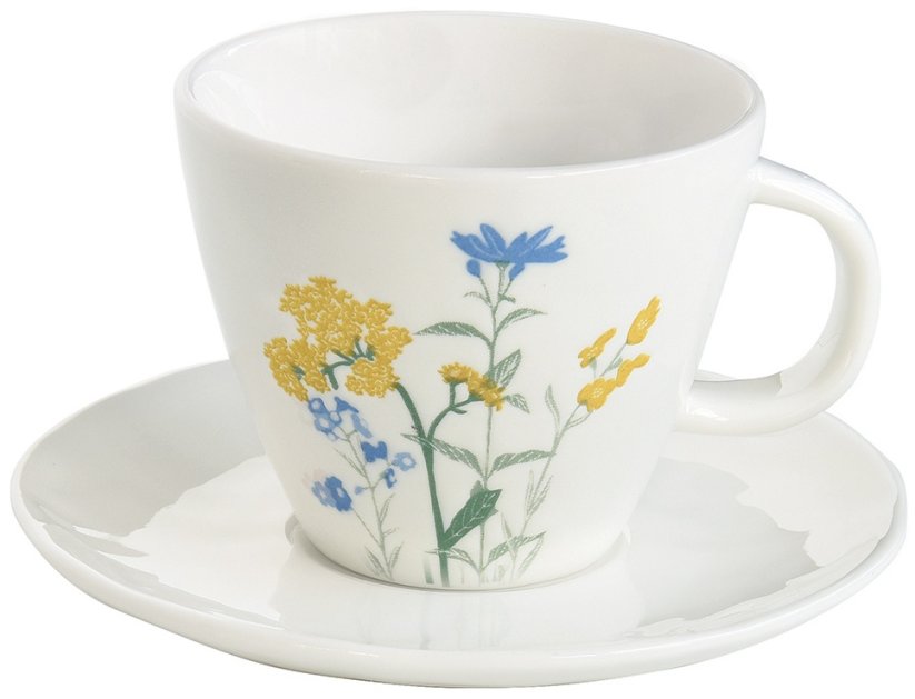 Porcelánový šálek a podšálek Mille Fleurs Yellow - Barva: bílá, modrá