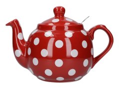 Červená čajová konev s bílými puntíky London Pottery