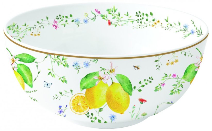 Porcelánová miska Fleurs Et Citrons velká - Barva: zelená, žlutá