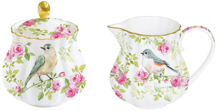 Porcelánová cukřenka a mléčenka Spring Time - Barva: bílá, růžová