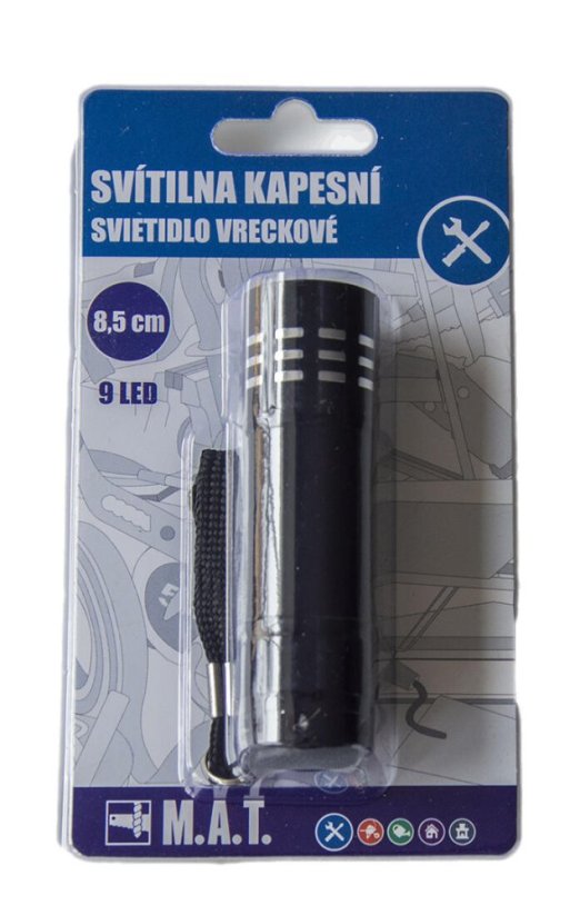 svítilna kapesní 8,5cm 9LED Al ČER