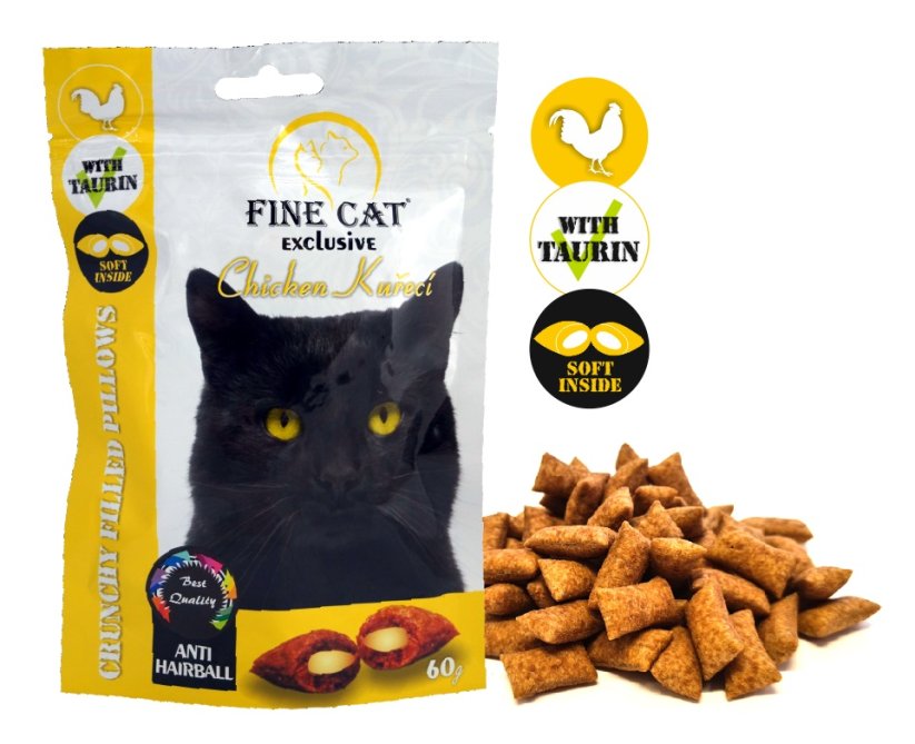 Fine Cat Exclusive Plněné polštářky pro kočky ANTI-HAIRBALL KUŘECÍ 60g