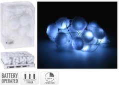 osvětlení KOULE pr.2,5cm,BAVLNA BÍ,1,9m,20LED studená BÍ,s časovačem